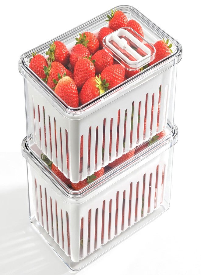 Teecyhooo 2 Pcs 3.42 Quart/3.2 L Large Berry Containers for Fridge with Colander, Lid Plastic Berry Keeper Produce Saver with Adjustable Air Vent Storage Keep Fruit Lettuce Fresh, 8.3x5.5x4.3inch - Image 1